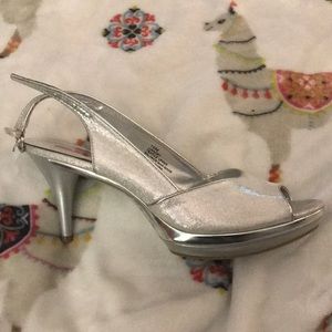 9 and Co. Silver Strapped Heels in size 10